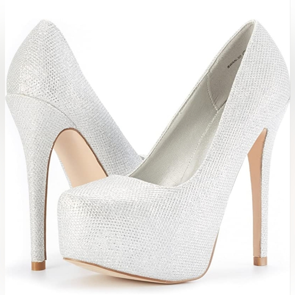 Dream Paris Glitter Silver Platform Pumps